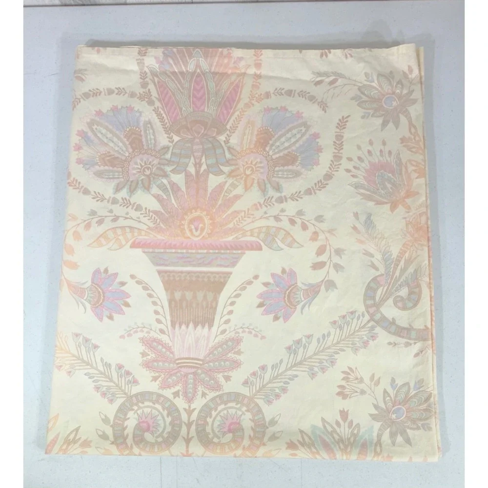 Atelier Martex Full Sheet Set Cream Pink Floral Paisley Cotton Vintage USA READ